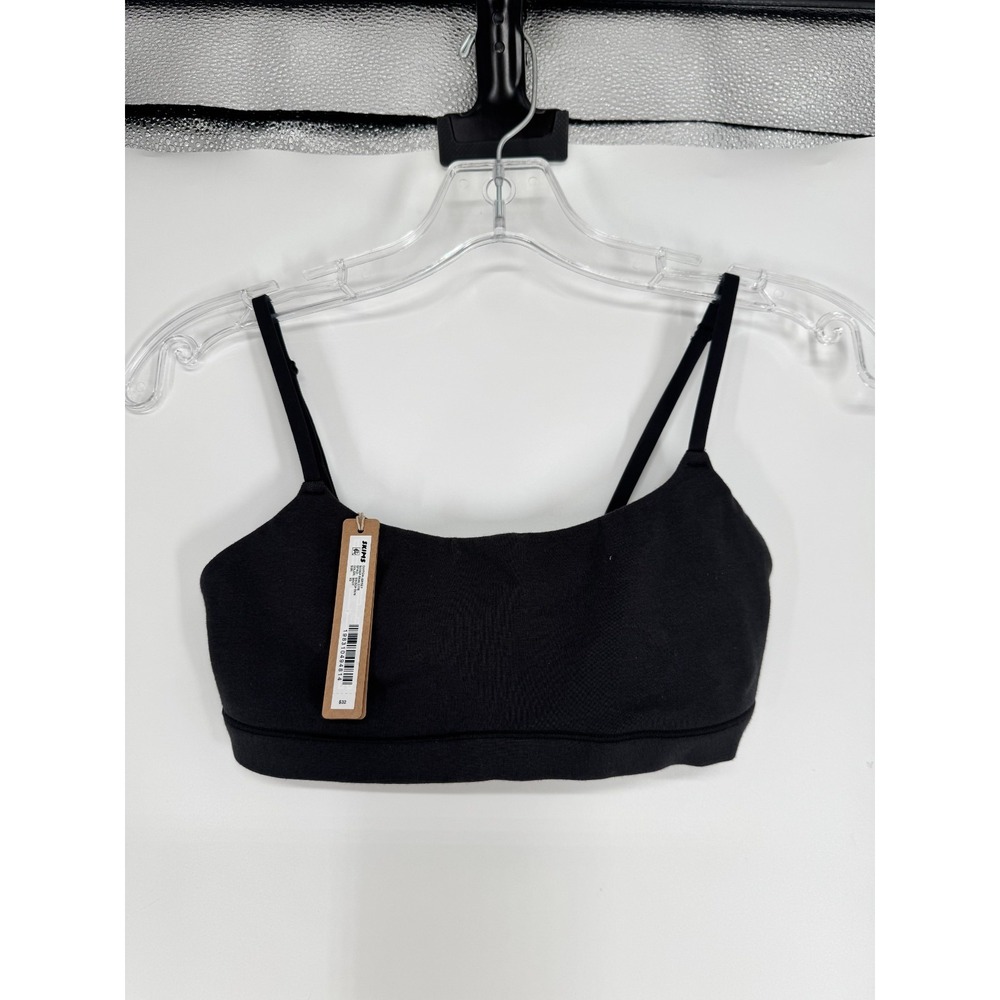 SKIMS Cotton Jersey Scoop Bralette Bra Womens Size XS Soot Black Adjustable